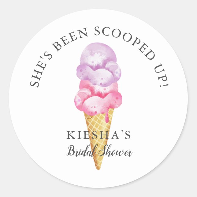 Ice Cream Scooped Up Bridal Shower Favor Classic Round Sticker (Front)