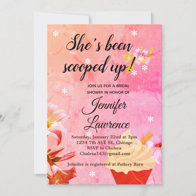 Ice Cream Scooped Up Bridal Shower Invitation (Front)