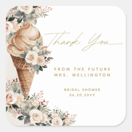 Ice Cream Scooped Up Floral Boho Bridal Shower Square Sticker