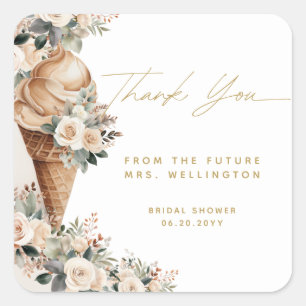 Ice Cream Scooped Up Floral Boho Bridal Shower Square Sticker