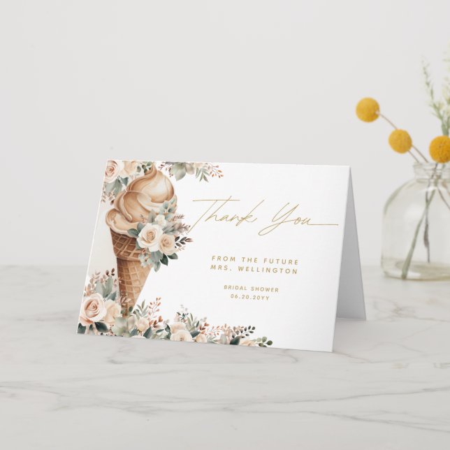 Ice Cream Scooped Up Floral Boho Bridal Shower Thank You Card (Front)