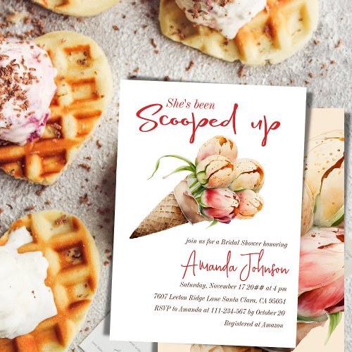 Ice Cream Scooped Up Floral Bridal Shower Invitation