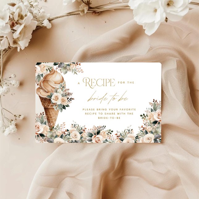 Ice Cream Scooped Up Floral Recipe Bridal Shower Enclosure Card (Creator Uploaded)