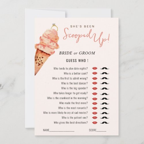 Ice Cream Scooped up Guess Who Bridal Shower game  Invitation