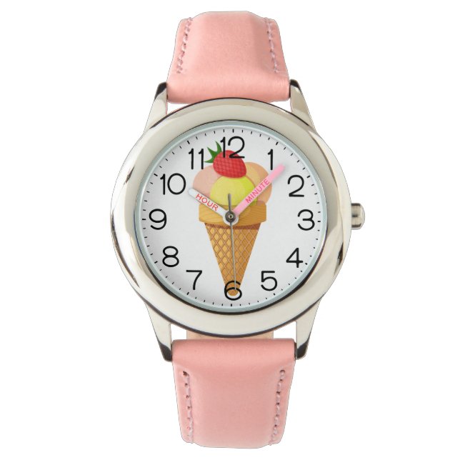 Ice cream scoops and strawberry in waffle cone watch (Front)