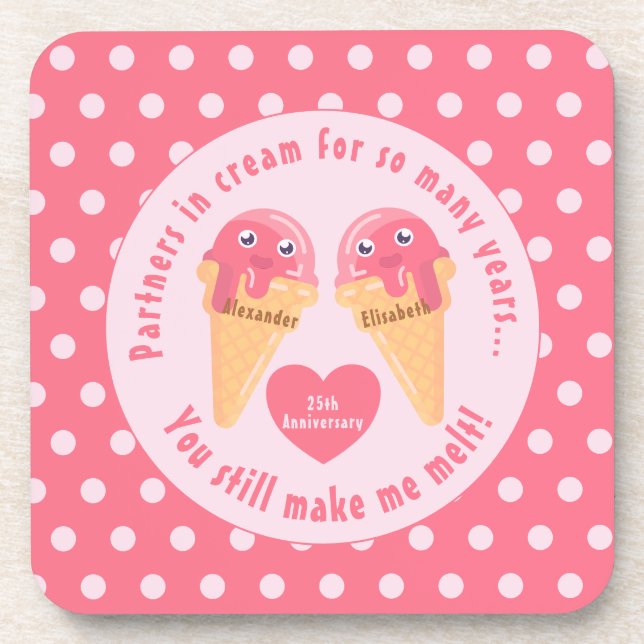 Ice Cream Scoops Cute Romantic Valentine's Day Beverage Coaster (Front)