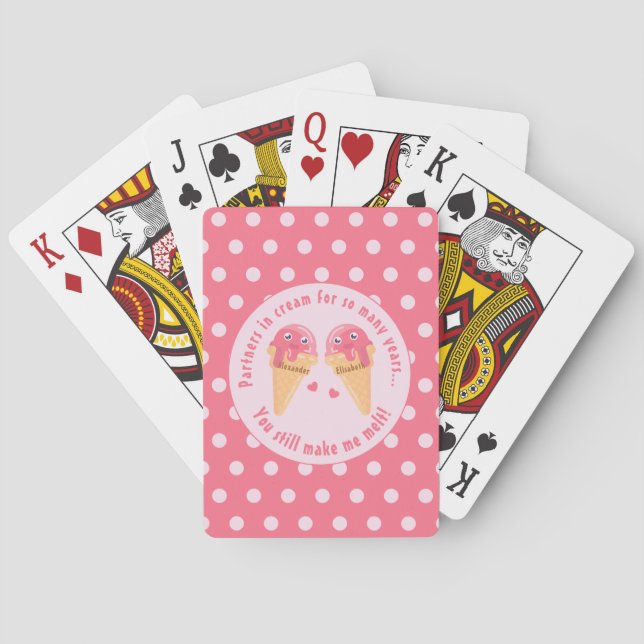 Ice Cream Scoops Cute Romantic Valentine's Day Poker Cards (Back)