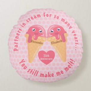 Ice Cream Scoops Cute Romantic Valentine's Day Round Pillow