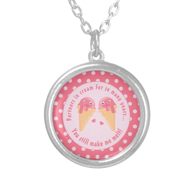 Ice Cream Scoops Cute Romantic Valentine's Day Silver Plated Necklace (Front)