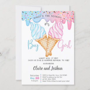 Ice Cream Scoops Gender Reveal invitation. Invitation