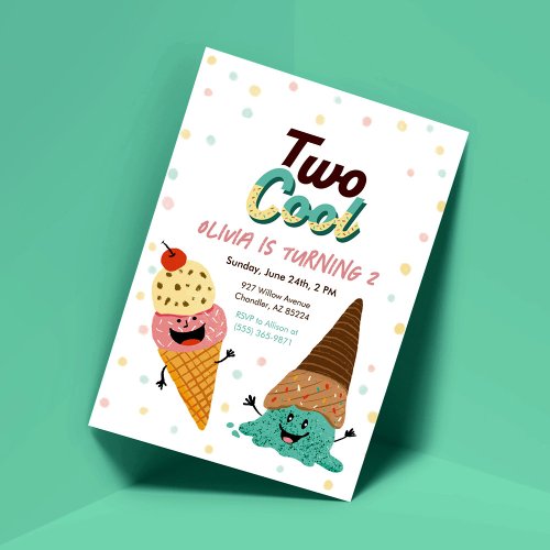Ice Cream Scoops Kids 2nd Birthday Party Invites