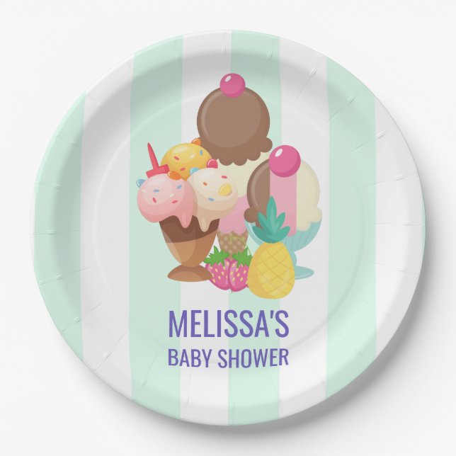 Ice Cream Scoops with Sprinkles Baby Shower Paper Plates (Front)