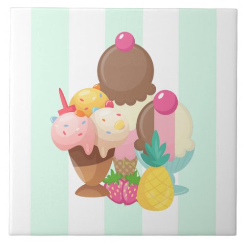 Ice Cream Scoops with Sprinkles Ceramic Tile