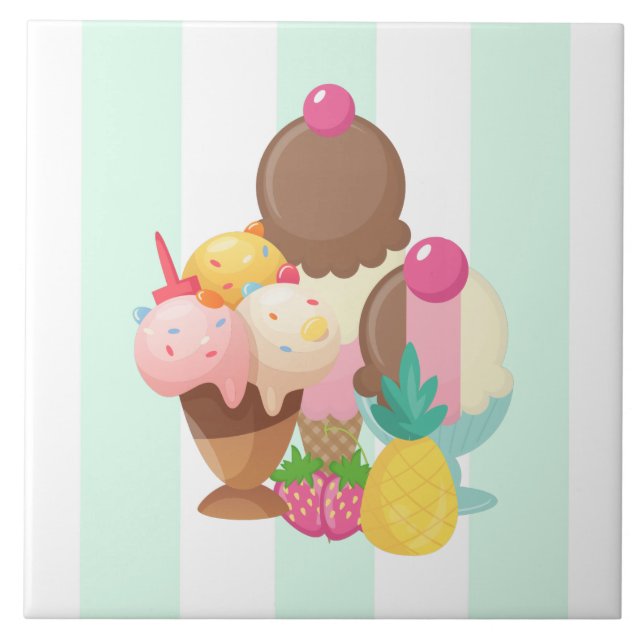 Ice Cream Scoops with Sprinkles Ceramic Tile (Front)