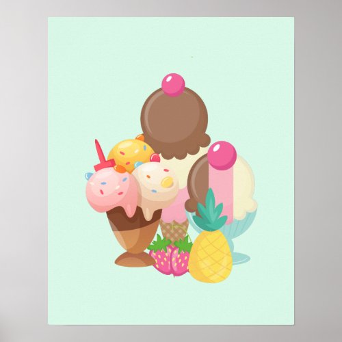 Ice Cream Scoops with Sprinkles Poster