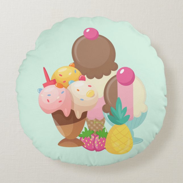 Ice Cream Scoops with Sprinkles Round Pillow (Front)