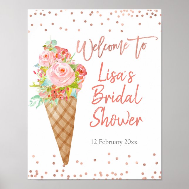Ice Cream She's Been Scooped Bridal Shower Welcome Poster (Front)