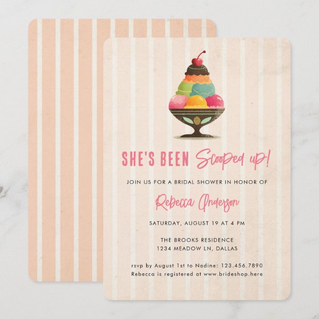 Ice Cream She's been scooped up Pink Bridal Shower Invitation (Front/Back)