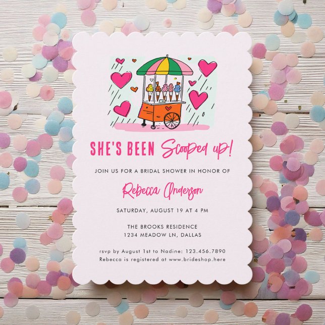 Ice Cream She's been scooped up Pink Bridal Shower Invitation (Creator Uploaded)