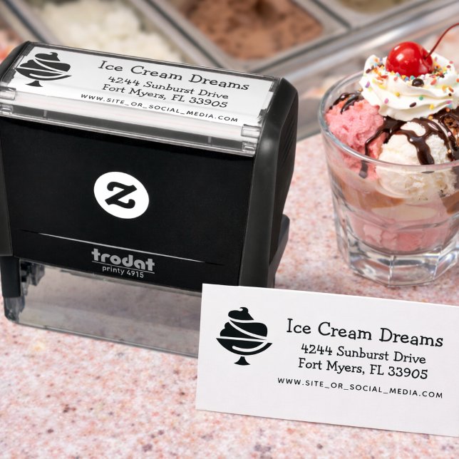 Ice Cream Shop Business Return Address Stamp (Ice cream store business return address self-inking stamp.)