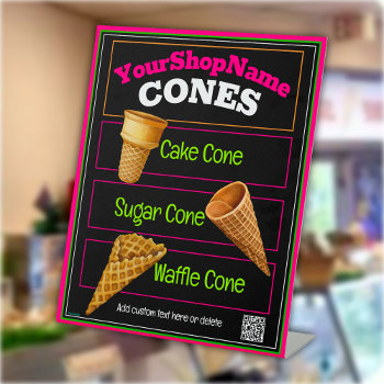 Ice Cream Shop Cone Description Menu Pedestal Sign by Character_Company at Zazzle