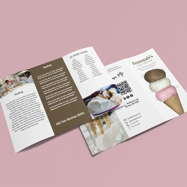 Ice Cream Shop Custom Business Menu Brochure (Ice cream shop business brochure with cute Ice cream cone theme. )