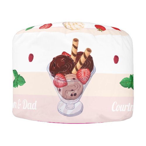 Ice cream shop custom name pastel pink nursery pouf