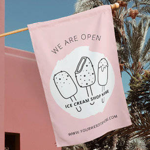 Ice Cream Shop Flag Trendy Pink We Are Open Sign