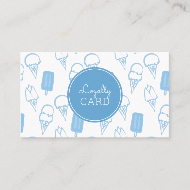 Ice Cream Shop Hand Painted Blue Loyalty Card (Front)