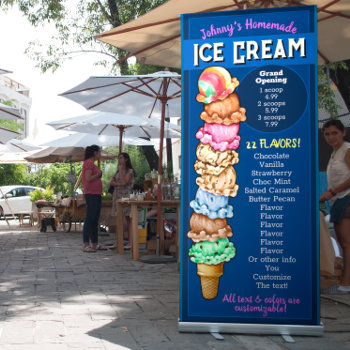 Ice Cream Shop Ice Cream Flavors Menu Advertising Retractable Banner by Character_Company at Zazzle