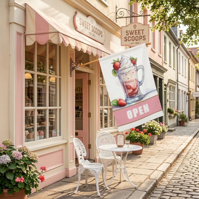 ICE CREAM SHOP OPEN SIGN STRAWBERRY FLOAT (Cafe Open)