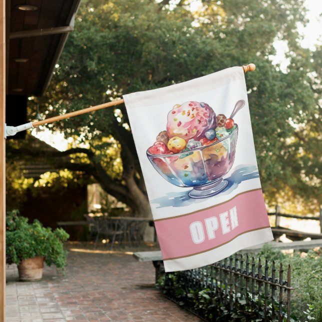 Ice Cream Shop OPEN Sign Yummy Sundae (In SItu)