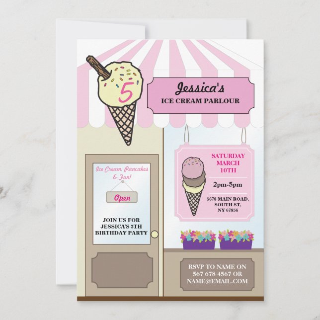 Ice Cream Shop Parlor Birthday Party Invite (Front)