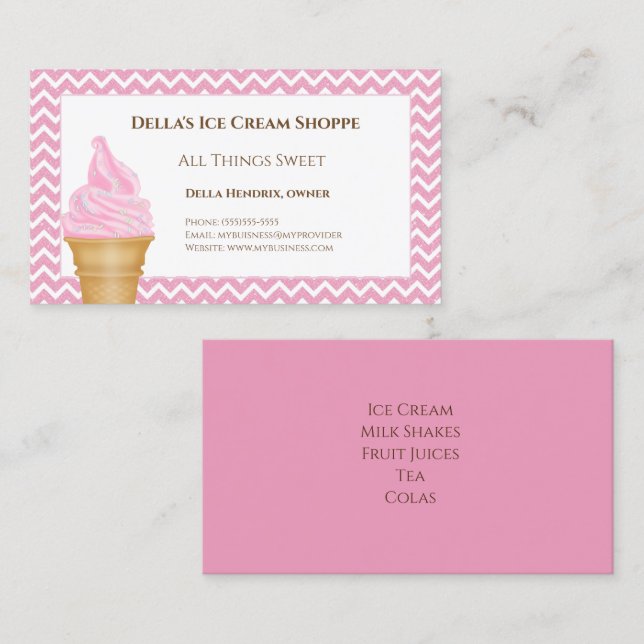 Ice Cream Shop Pink Chevron Business Cards (Front/Back)