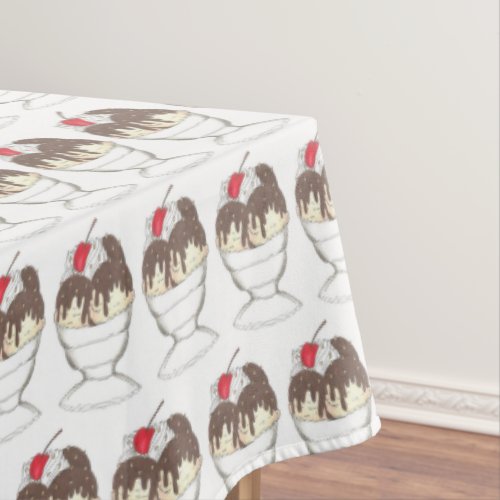 Ice Cream Shoppe Hot Fudge Sundae Dessert Cherry Tablecloth