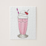Ice Cream Shoppe Strawberry Pink Milkshake Foodie Jigsaw Puzzle<br><div class="desc">Features an original marker illustration of a delicious pink strawberry milkshake, topped with whipped cream, a red cherry, and a swirly straw. An ice cream shoppe, diner, and soda fountain classic! Great for any foodie. Don't see what you're looking for? Need help with customization? Click "rebeccaheartsny" (upper right corner) then...</div>