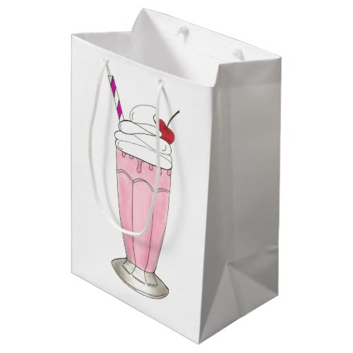 Ice Cream Shoppe Strawberry Pink Milkshake Foodie Medium Gift Bag