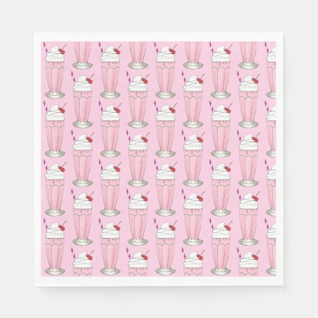 Ice Cream Shoppe Strawberry Pink Shake Milkshake Napkins (Front)