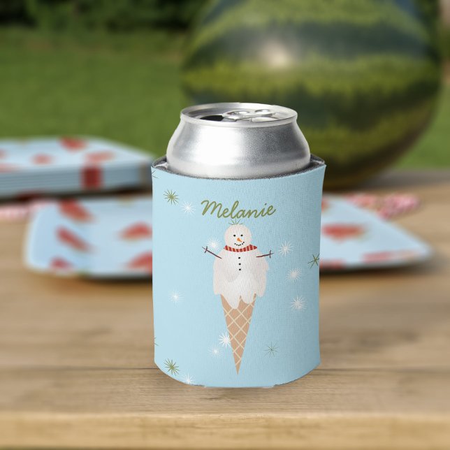 Ice Cream Snowman Christmas in July Can Cooler (For the Christmas in July (and the one in December too) Just add your name!)
