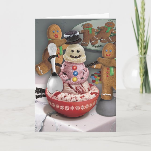 Ice Cream Snowman Holiday Card (Front)