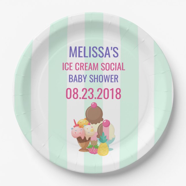 Ice Cream Social Baby Shower Event Paper Plates (Front)