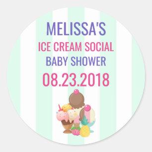 Ice Cream Social Baby Shower Event Save the Date Classic Round Sticker
