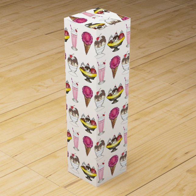 Ice Cream Social Banana Split Sundae Cone Shake Wine Box (Front)
