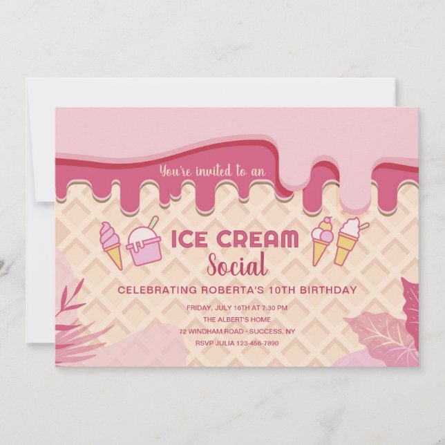 Ice Cream Social Birthday Invitation (Front)