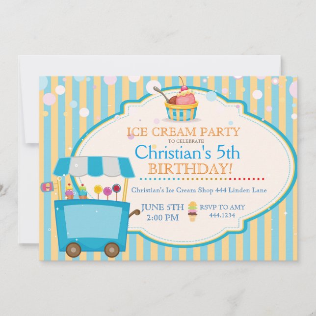 Ice Cream Social Birthday Party Boy Invitations (Front)