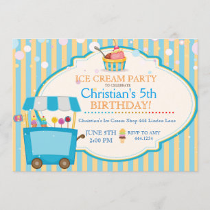 Ice Cream Social Birthday Party Boy Invitations