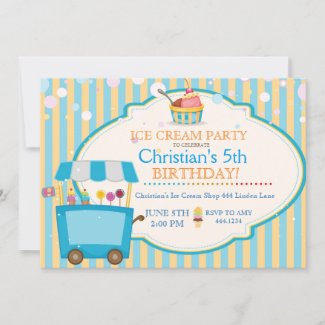 Ice Cream Social Birthday Party Boy Invitations