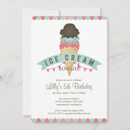 Ice Cream Social Birthday Party Invitation