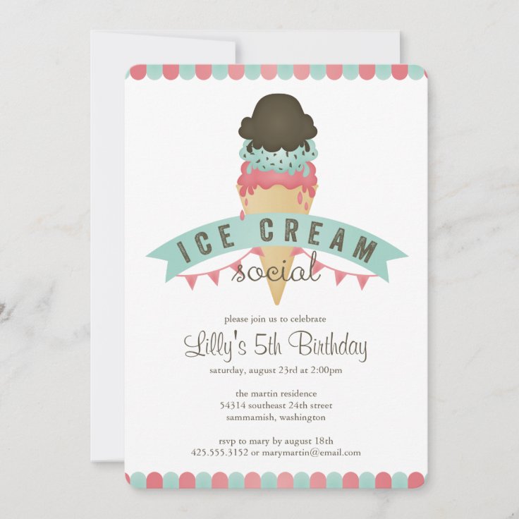 Ice Cream Social Birthday Party Invitation | Zazzle