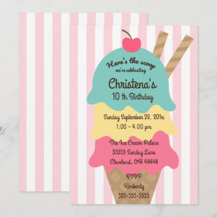 Ice Cream Social Birthday Party Invitation